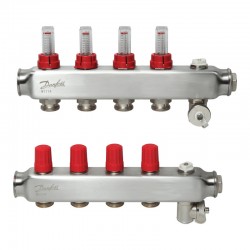 Danfoss 4 Ağızlı Yerden Isıtma Manifold Seti, Gidiş, Dönüş, Paslanmaz, Debimetreli, Hava Purjörleri üzerinde SSM 4F