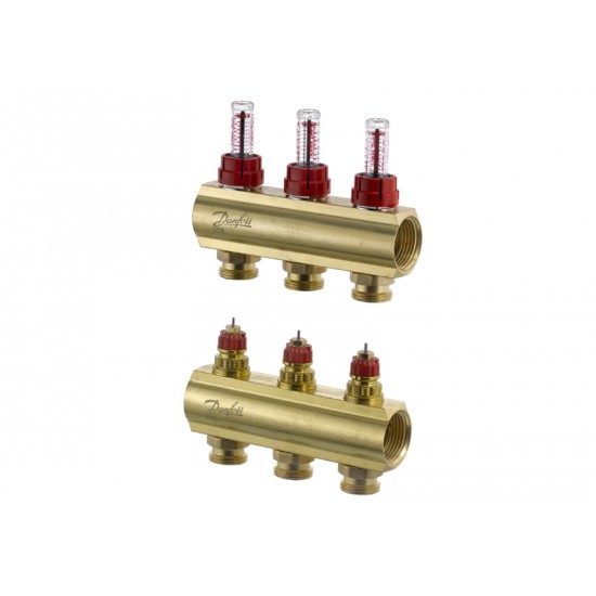 Danfoss 3 Ağızlı Yerden Isıtma manifold seti, Gidiş, Dönüş, Pirinç FHF 3F