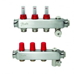 Danfoss 3 Ağızlı Yerden Isıtma Manifold Seti, Gidiş, Dönüş, Paslanmaz, Debimetreli, Hava Purjörleri üzerinde SSM 3F