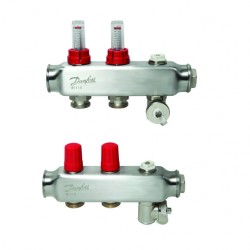 Danfoss 2 Ağızlı Yerden Isıtma manifold seti, Gidiş, Dönüş, Paslanmaz, Debimetreli, Hava purjörleri üzerinde SSM 2F