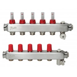 Danfoss 5 Ağızlı Yerden Isıtma manifold seti, Gidiş, Dönüş, Paslanmaz, Debimetreli, Hava purjörleri üzerinde SSM 5F