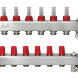 Danfoss 6 Ağızlı Yerden Isıtma Manifold Seti, Gidiş, Dönüş, Paslanmaz, Debimetreli, Hava purjörleri üzerinde SSM 6F 