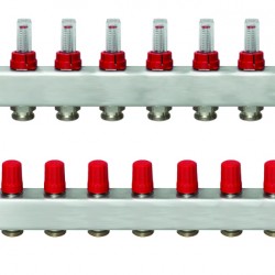 Danfoss 9 Ağızlı Yerden Isıtma manifold seti, Gidiş, Dönüş, Paslanmaz, Debimetreli, Hava purjörleri üzerinde SSM 9F