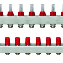 Danfoss 10 Ağızlı Yerden Isıtma manifold seti, Gidiş, Dönüş, Paslanmaz, Debimetreli, Hava purjörleri üzerinde SSM 10F