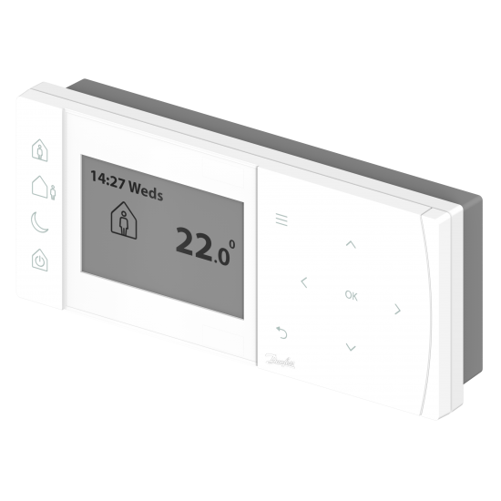 Danfoss TPOne - B LCD ekranlı programlanabilir Yerden Isıtma oda termostatı, Esnek günlük ve haftalık programlama. 5-35°C Ayar aralığı. Batarya beslemeli 