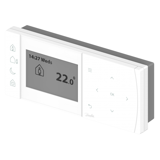 Danfoss TPOne-RF+RX1-S LCD ekranlı programlanabilir Yerden Isıtma kablosuz oda termostatı, Esnek günlük ve haftalık programlama. 5-35°C Ayar aralığı. 