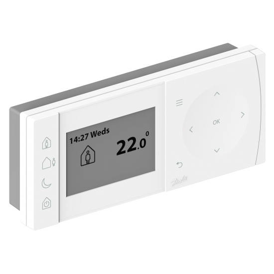 Danfoss TPOne - B LCD ekranlı programlanabilir Yerden Isıtma oda termostatı, Esnek günlük ve haftalık programlama. 5-35°C Ayar aralığı. Batarya beslemeli 